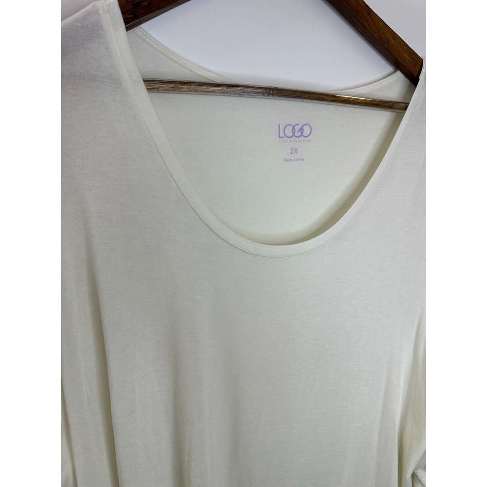 New LOGO Lori Goldstein Cream Stretch 3/4 Sleeve Tunic Top Scoop Neck Size 2X - Picture 3 of 9